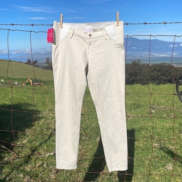 Nwt Isabela Maternity Cream Expandable Panels Jeans 12 - Picture 1 of 7